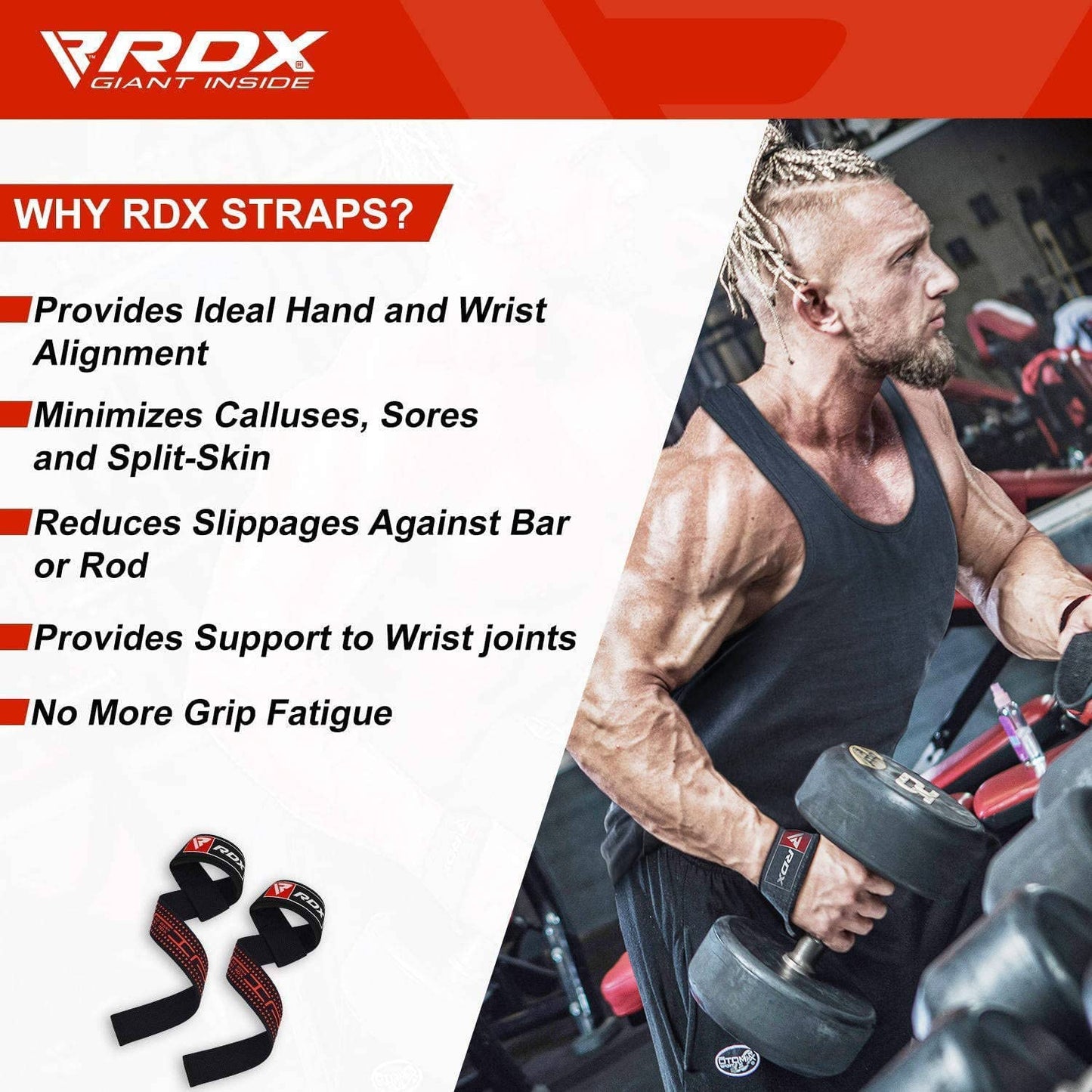 RDX Lifting Straps for Weightlifting –100% Cotton Heavy Duty Gym Wrist Strap with 5MM Neoprene Padding, 60CM Anti-Slip Hand Grip Wraps for Deadlifts Powerlifting Workouts Strength Training, Men Women