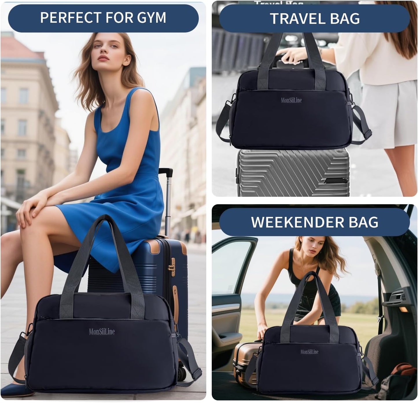 Skiennix Gym Bag - Waterproof Duffle with Shoe Compartment | Lightweight Travel Tote (Black)