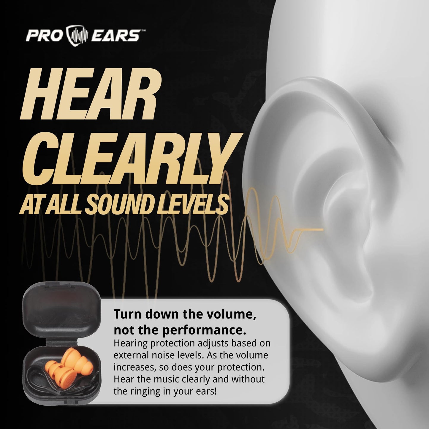 Pro Ears Audiomorphic Earplugs, Shooting Ear Protection, Noise Canceling Earbuds, Hearing Protection, Concert Ear Plugs, Carrying Case Included, Orange (Large)