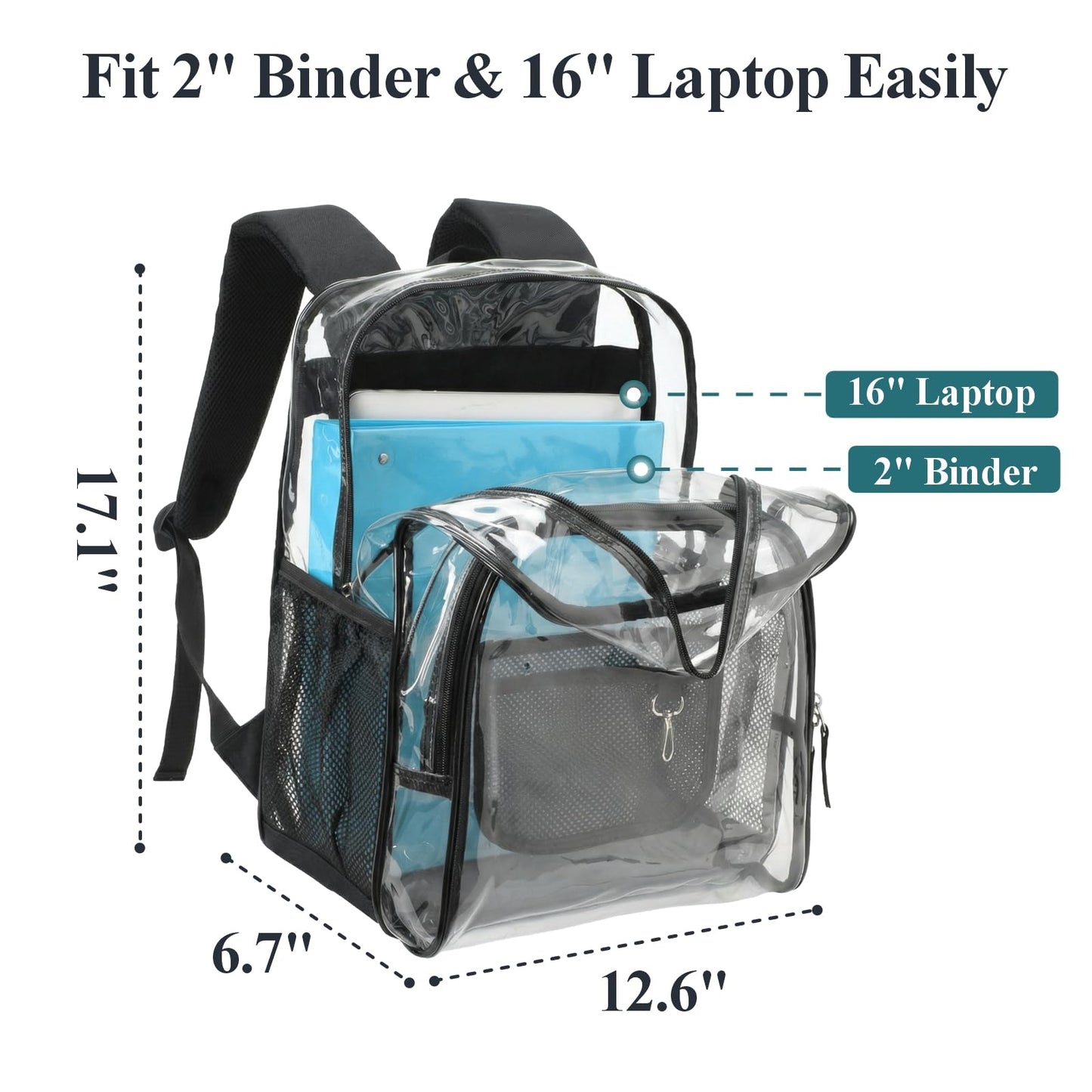 PACKISM Clear Backpack for School - 17 inch Heavy Duty Clear Bookbag