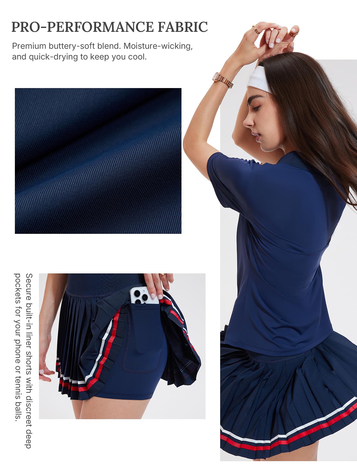 Women 2 Piece Tennis Skirt Set Pleated Golf Outfit, Polo V-Neck Athletic Dress Alternative Skort Set for Pickleball Pockets