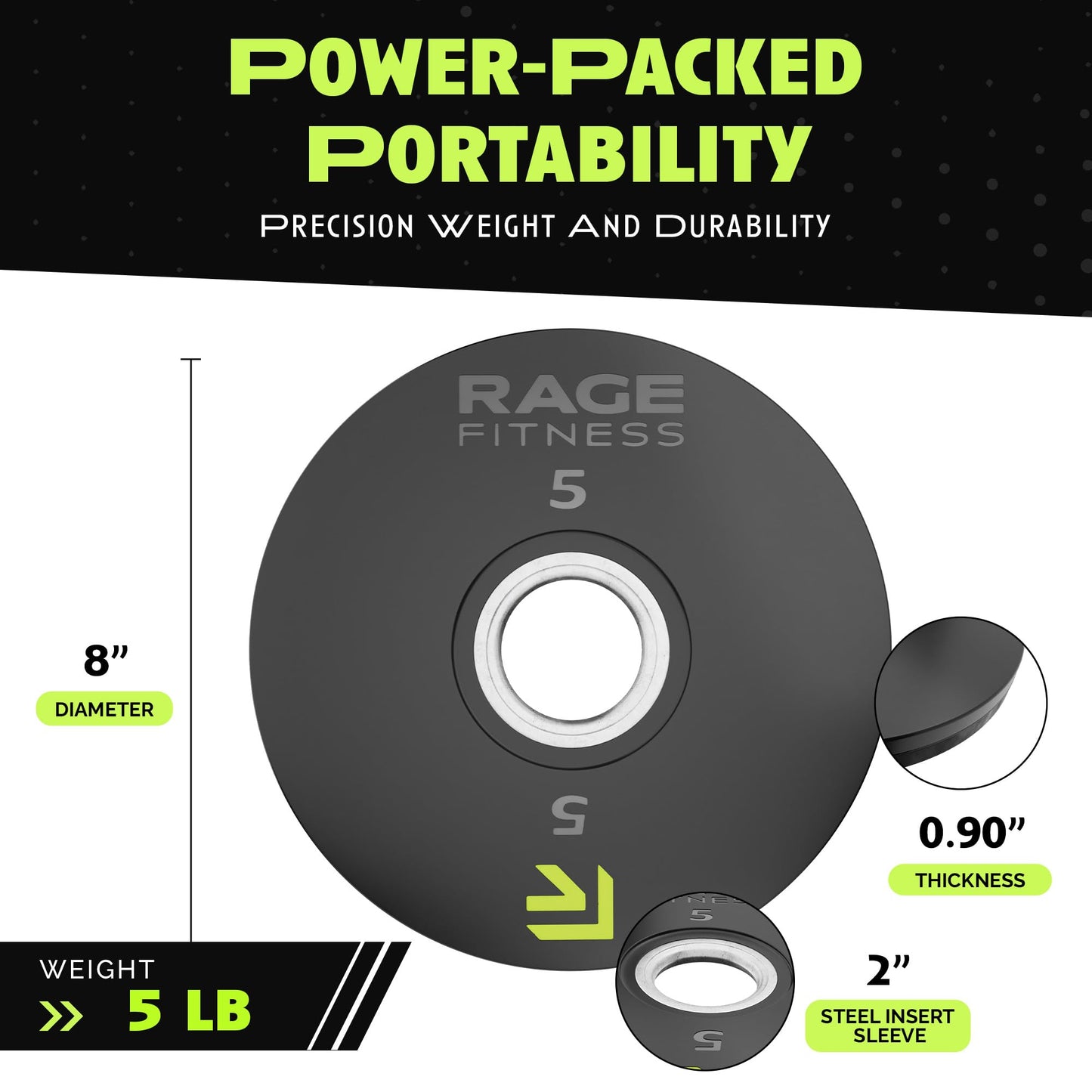 Rage Fitness Cast Iron Weight Plates, Rubber Coated, 2" Steel Insert (5lb, 10lb, 25lb, 45lb - SOLD INDIVIDUALLY), Rubber Weight Plates for Strength Training, Bench Press, Squats, Powerlifting