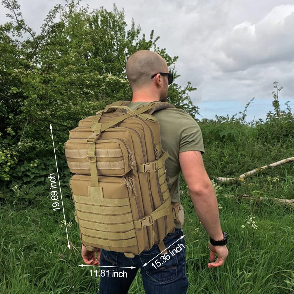 EMDMAK Military Tactical Backpack, 42L Large Military Pack Army 3 Day Assault Pack Molle Bag Rucksack for Outdoor Hiking Camping Hunting
