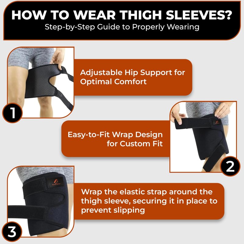 Thigh Compression Sleeve, Hamstring Compression Sleeve for Injury Support and Recovery - Adjustable Neoprene Thigh Brace with Hook and Loop Straps for Running, Cycling, Basketball - Men and Women