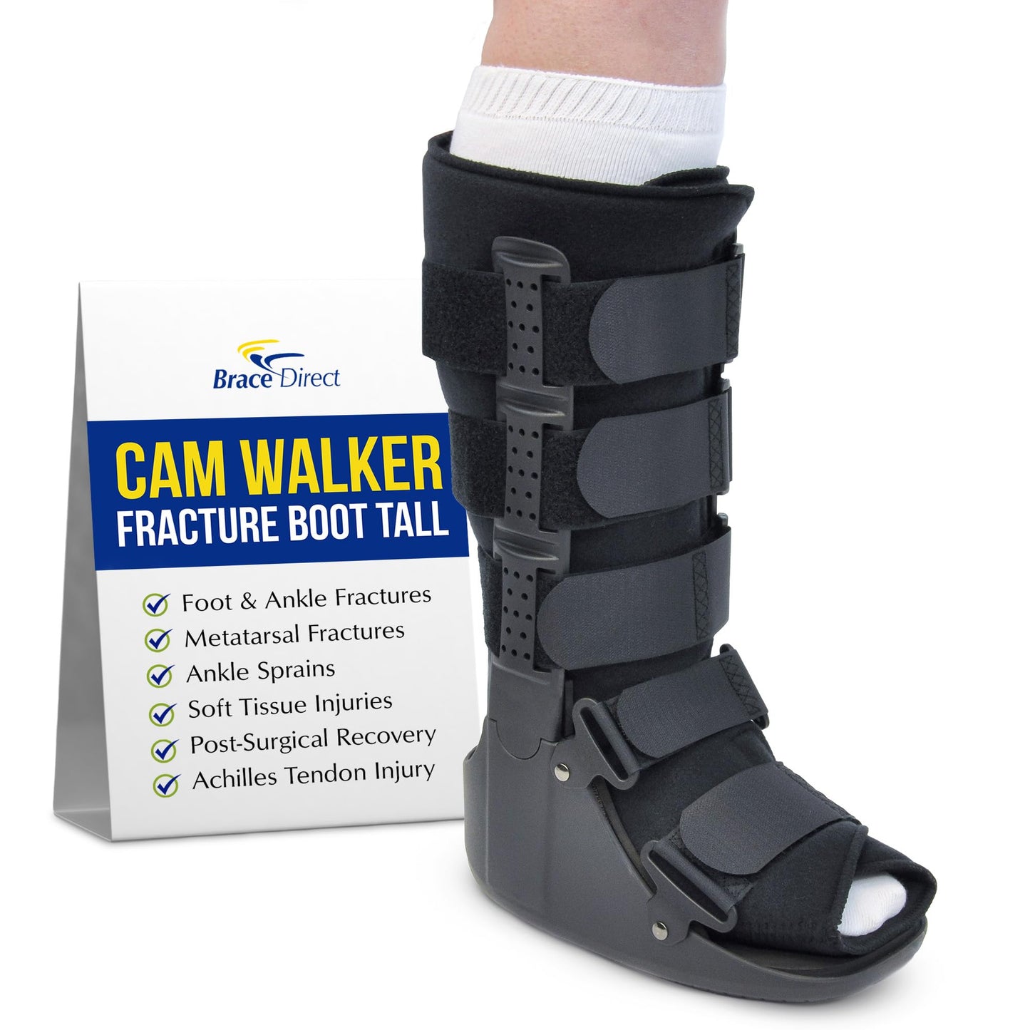 Brace Direct CAM Walker Boot - Tall Orthopedic Walking Boot for Fracture, Sprained Ankle, and Injury Recovery (Small - US Shoe Size Men 4.5-7 / Women 6.5-8 / Youth 4.5-7)