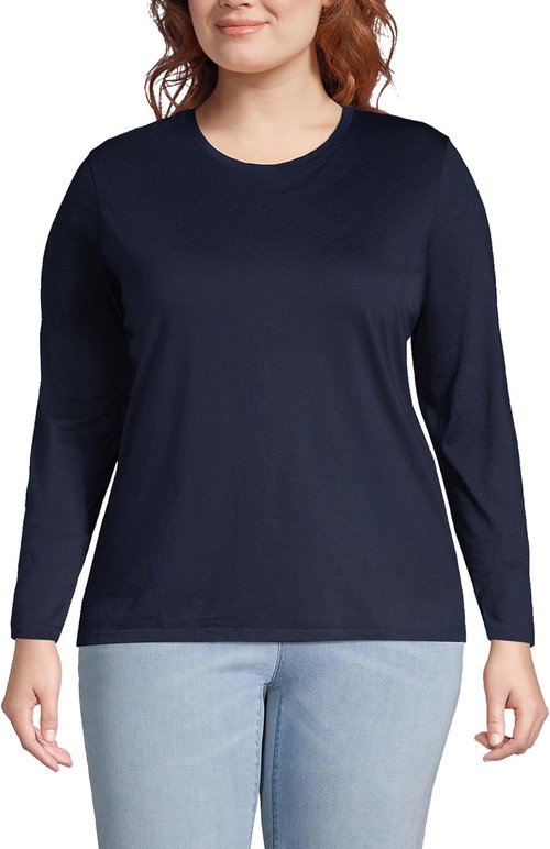 Lands' End Supima Cotton Long Sleeve Crew Neck T-Shirt - Women's Relaxed Fit, American-Grown