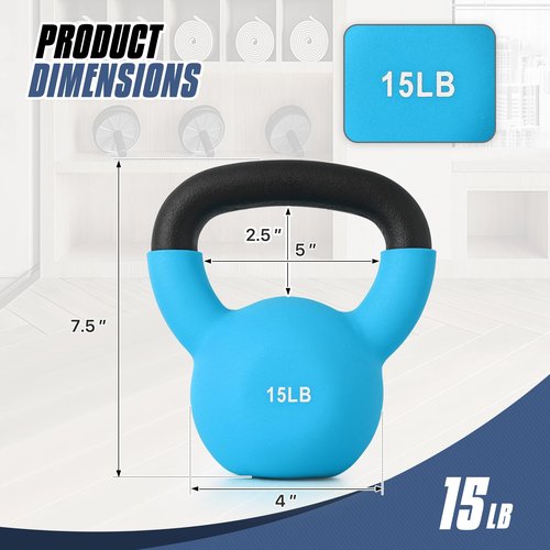 MADOG 10/15/20 LB Kettlebells, Neoprene Coated Strength Training Kettlebells, Hand Weights for Full Body Workout Equipment, Grip and Strength Training for Home Gym, Blue