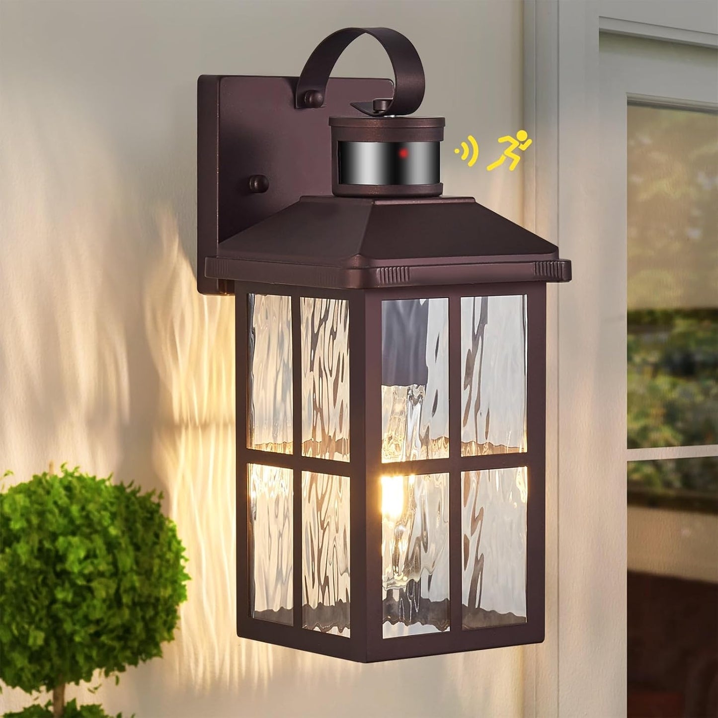 Motion Sensor Outdoor Wall Light - Dusk to Dawn Black Porch Fixture for Garage & Patio