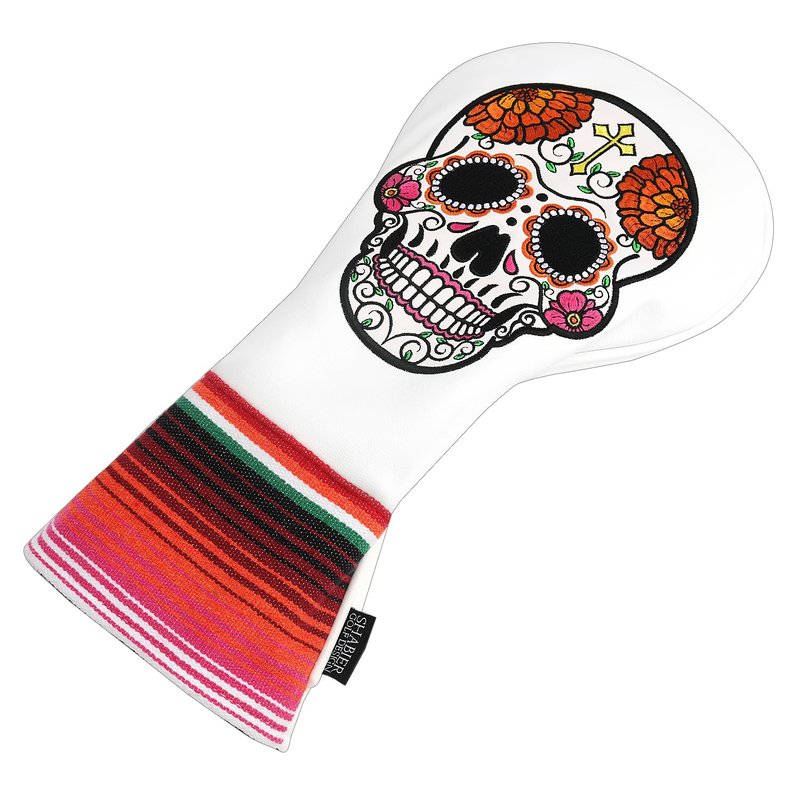 SHABIER White Golf Hybrid Headcover with Orange Flower Embroidery Sugar Skull Design for Golf Club