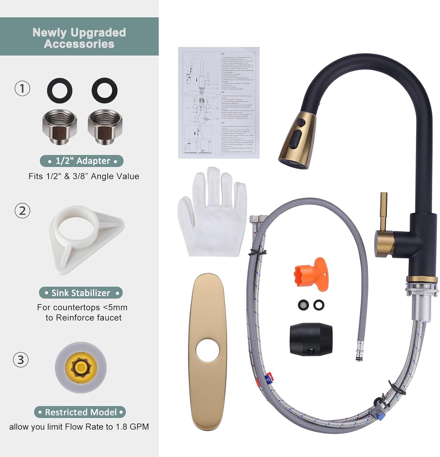 Stainless Steel Kitchen Faucet Combo with Water Filter - Brushed Nickel Sink Faucet for RO Systems