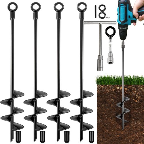 Fabulas Heavy-Duty Ground Anchors - 18 Inch Screw-In Earth Anchor Kit for Trampolines & Tents | 4 Pack