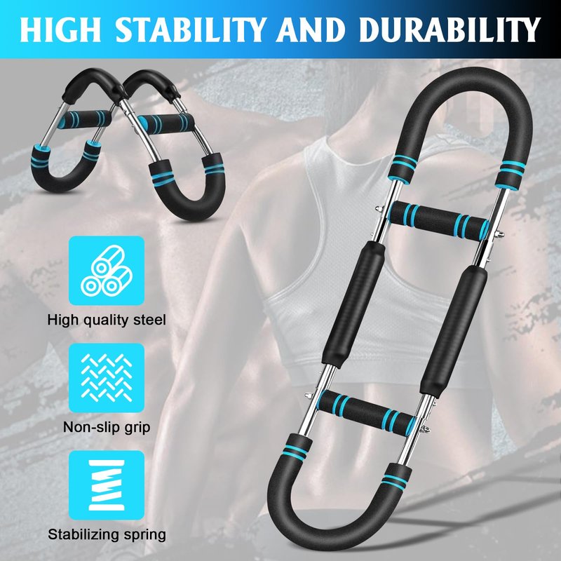 Twister Arm Trainer, Adjustable Chest Workout Equipment, Arm Trainer for Men, Portable Power Twister Bar, Detachable Design Fitness Anywhere (Blue, 40-100lb)