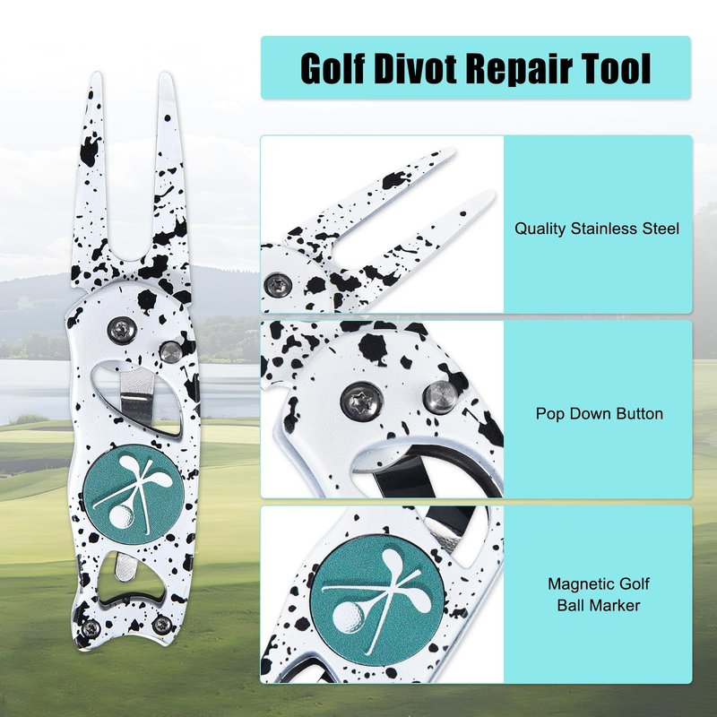 SYNATANA Golf Divot Repair Tool, 3 in 1 Compact Ball Marker Divot Tool, Foldable Golf Divot Tool for Repair & Maintain Green, Golf Essential, Ideal Gift for Golf Enthusiasts White, 1 Pack