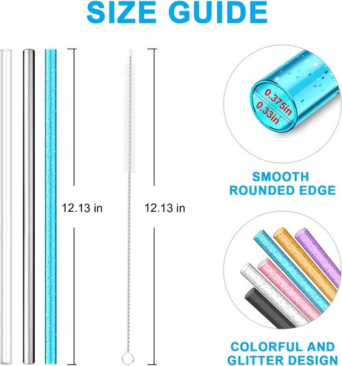 Alwenid Reusable Glitter Clear Stainless Steel Straws - 8PCS Color Replacement Set for Stanley Owala Tumbler | BPA Free & Dishwasher Safe