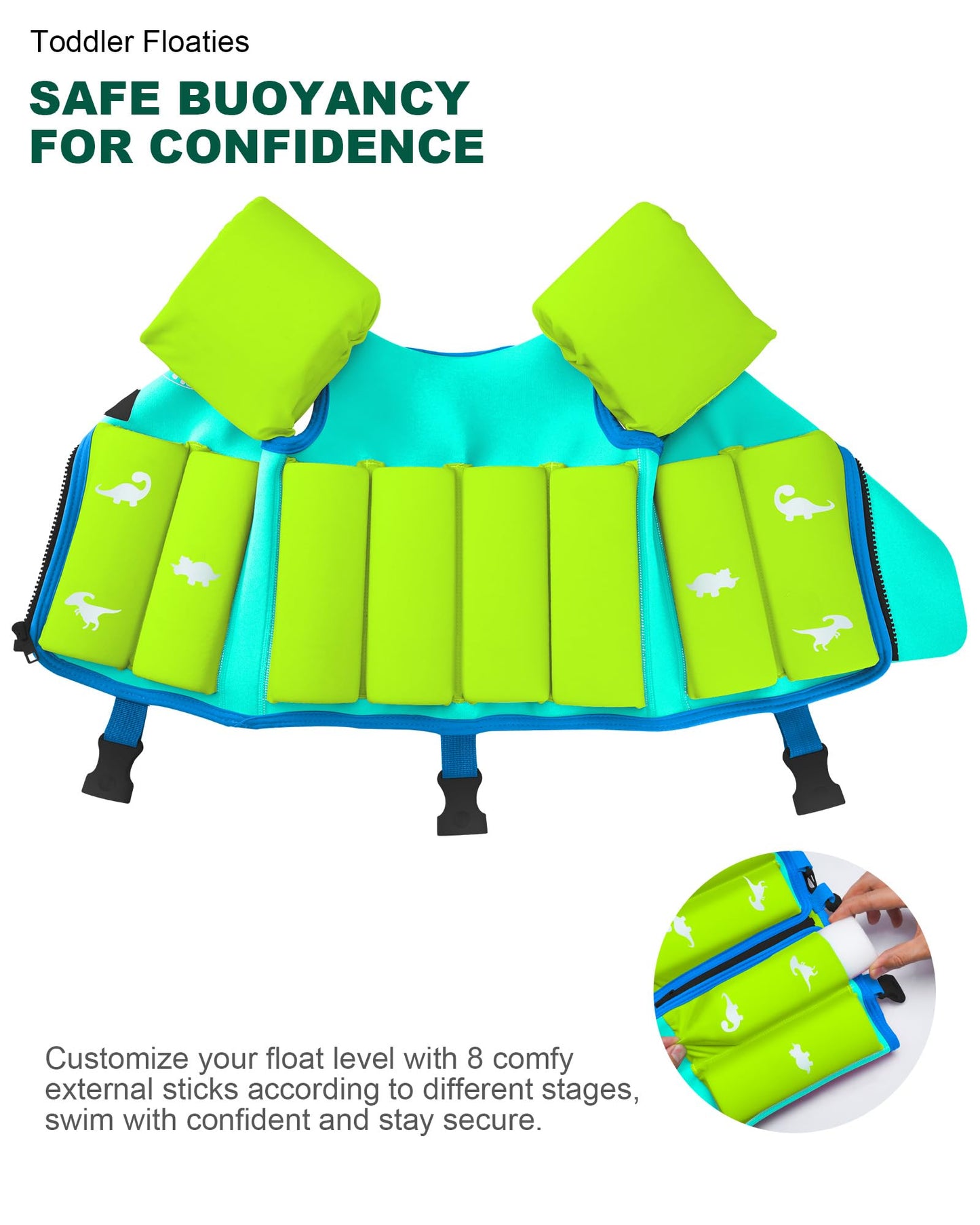 AEOCOO Kids Pool Floaties 1-2-3-5-7-9 Years Old, Toddler Swim Vest 20-30-50-70 Pounds, Comfortable Extended Wear Kids Float Jacket with Crotch Strap, Bright Design and Unpadded Sides, Blue
