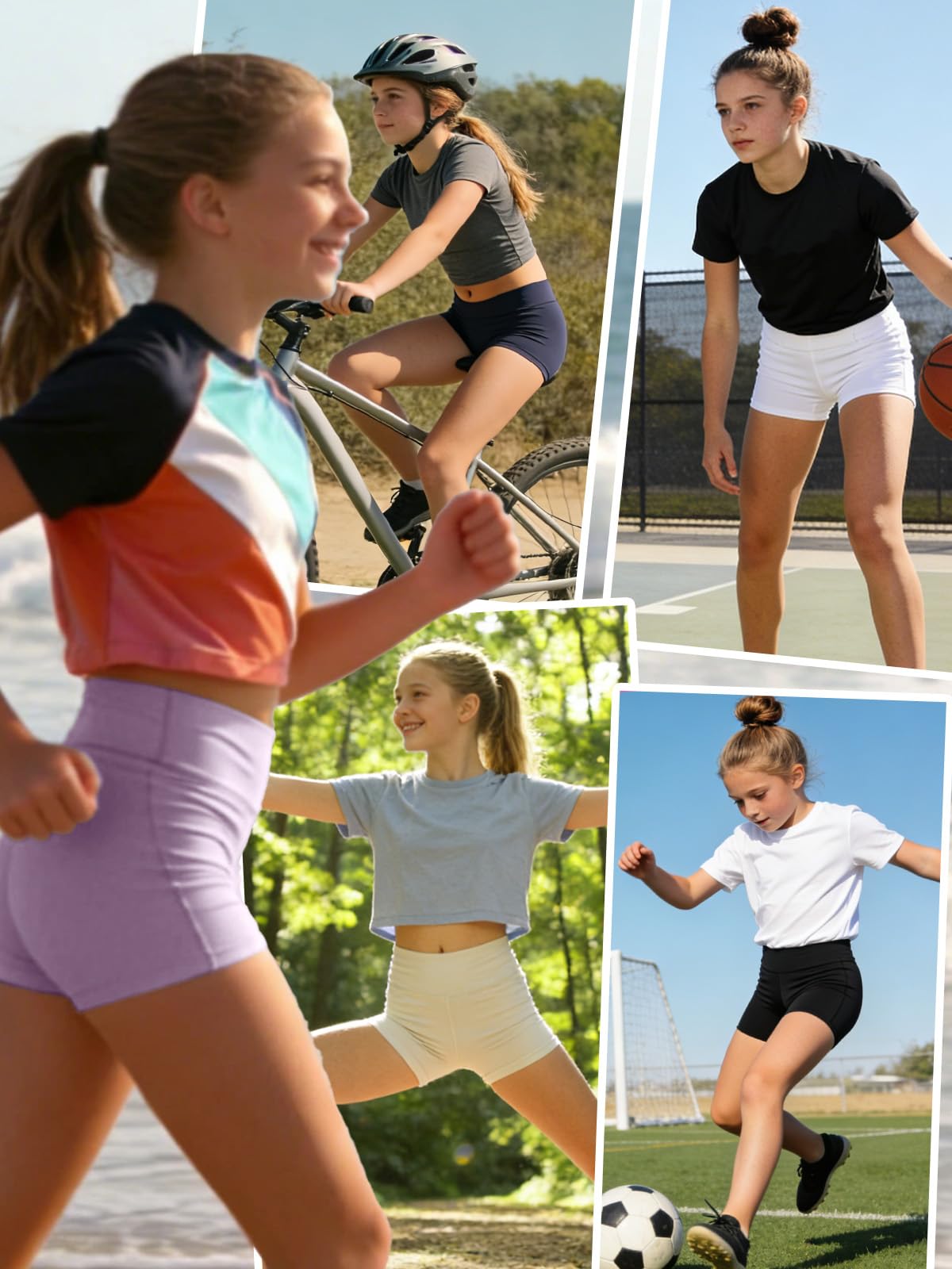 Seiciviy Girls Athletic Shorts Ball Sports Dance Yoga Short Bike Gym Teens Running Workout Seamless Shorts Black/Black