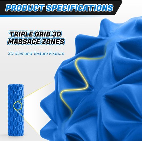 Foam Roller - High Density Deep Tissue Massager for Muscle Relief | 15-Inch Blue Patented Design