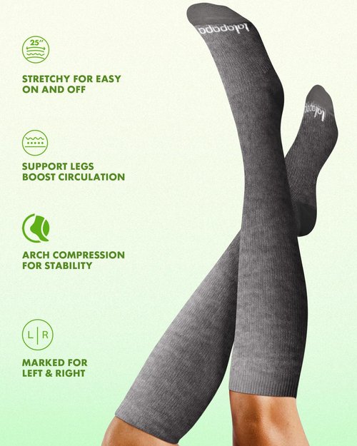 Lalapapa Bamboo Viscose Compression Socks for Women Men - 2 Pairs 15-20mmHg Knee High Graduated Compression Socks for Women Men Cute Breathable for Nurse Pregnancy Travel, Grey & Oatmeal, L/XL
