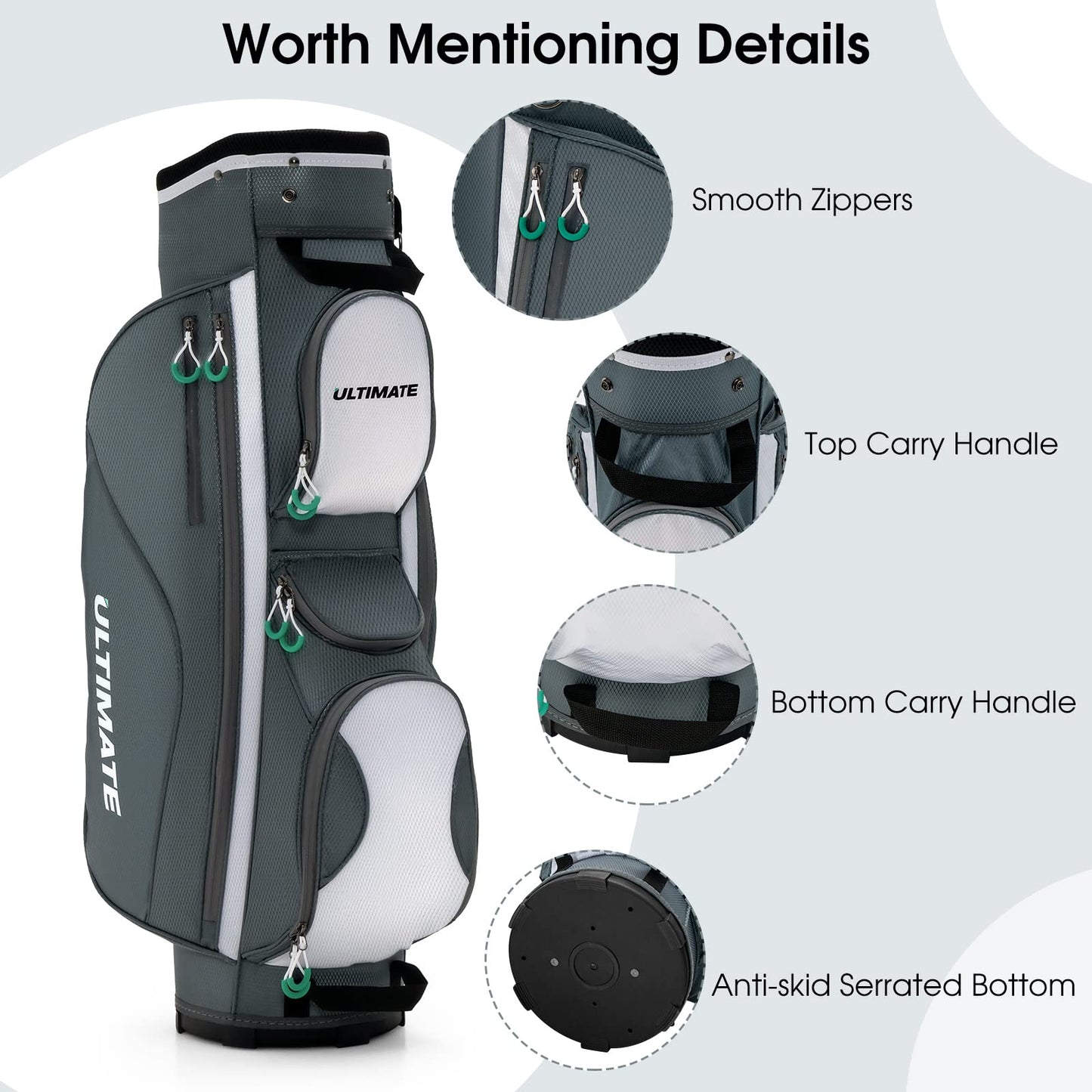 Tangkula Golf Cart Bag with 14 Way Top Dividers, Lightweight Golf Cart Bag with Shoulder Strap, 7 Zippered Pocket, Cooler Bag & Valuable Pocket, Portable Golf Club Bag with Rain Hood/Dust Cover