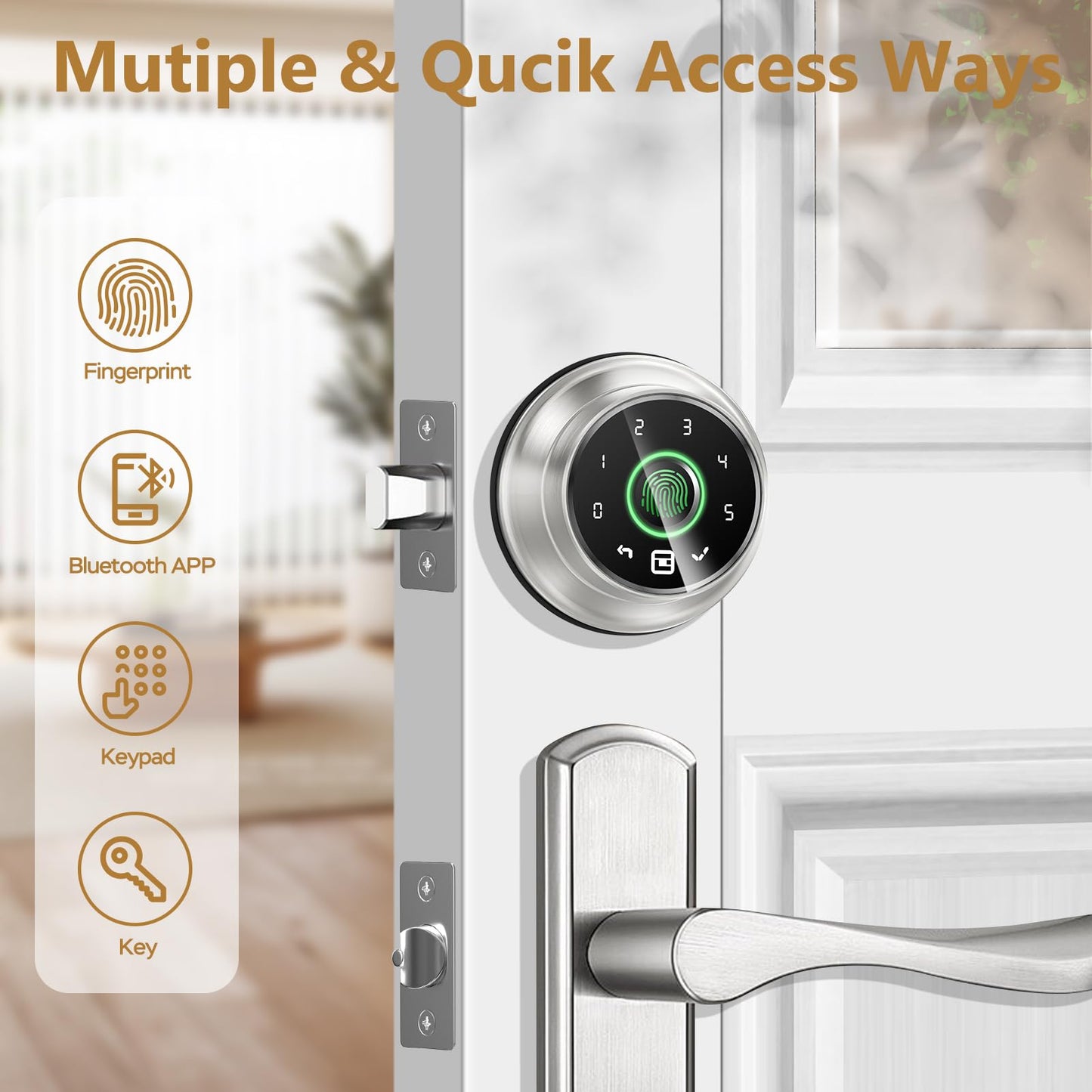 GeekTale 4-in-1 Keyless Entry Door Lock, Fingerprint Door Lock with Keypad, Biometric Smart Lock Deadbolt for Front Door, App Control