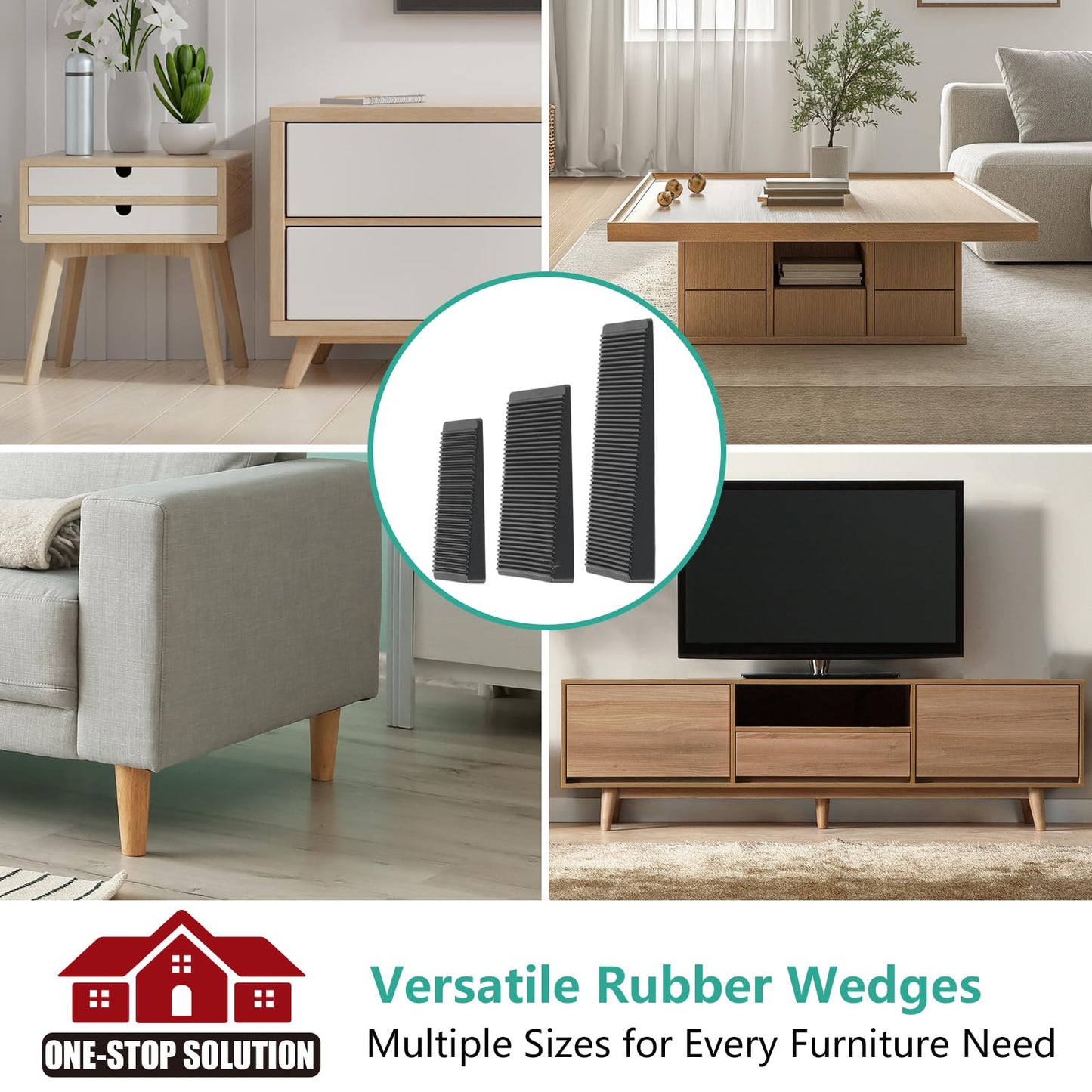 Furniture Leveler 12pcs Kit Size Variety | Multi-Purpose Rubber Shim for Leveling Feet Stable | Anti-Wobble Pad for Uneven Table, Dresser Leg, Toliet and More Furniture | Prevent from Wobbling