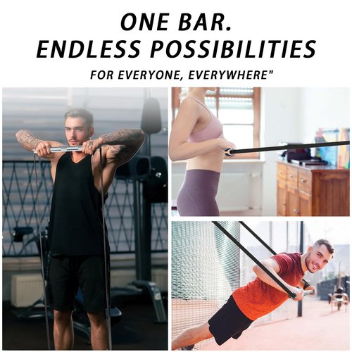 Lights Mountain Mini Pilates Bar with 3 Resistance Loop Bands – 43cm Aluminum Alloy Workout Stick for Home Gym, Travel Fitness, Strength Training, Full Body Stretching – 5–60LB Bands Included