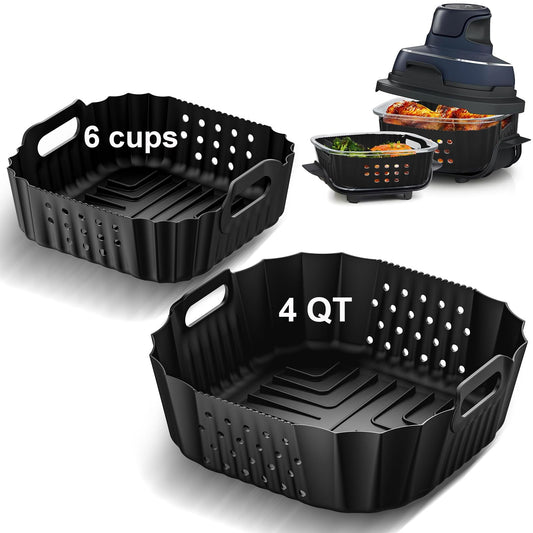 HOMELYLIFE Air Fryer Silicone Liners for Ninja Crispi FN101GY/FN101SG/FN101ST, Big Liner for 4 QT Glass Container & Small Liner for 6 Cups Glass Container, 2 Pcs Reusable Non-Stick Basket Accessories