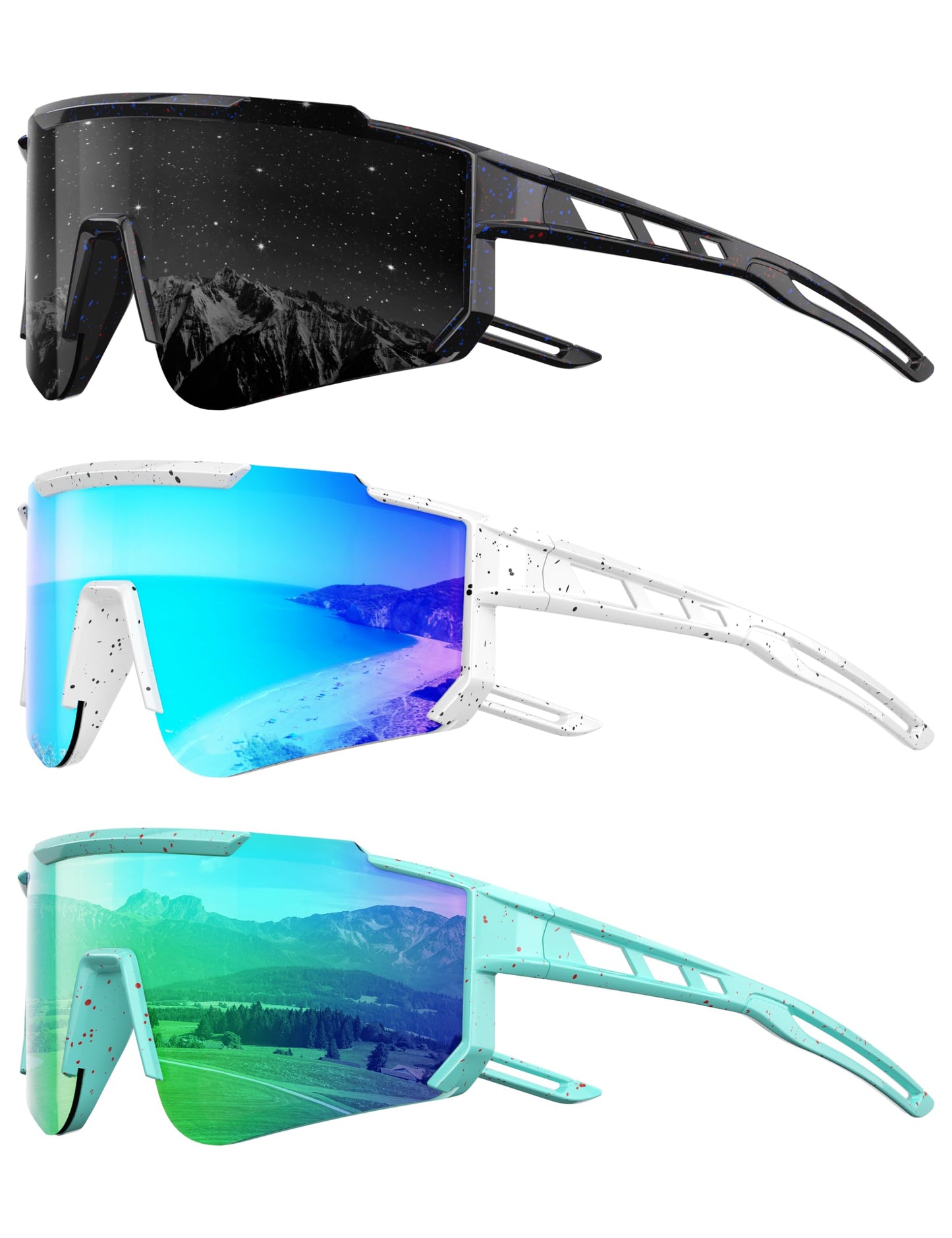 Foliful Kids Polarized Baseball Sunglasses for Boys Girls - Youth Softball Cycling Sports Sunglasses UV Protection Lightweight Goggles, Grey/Ice Blue/Green