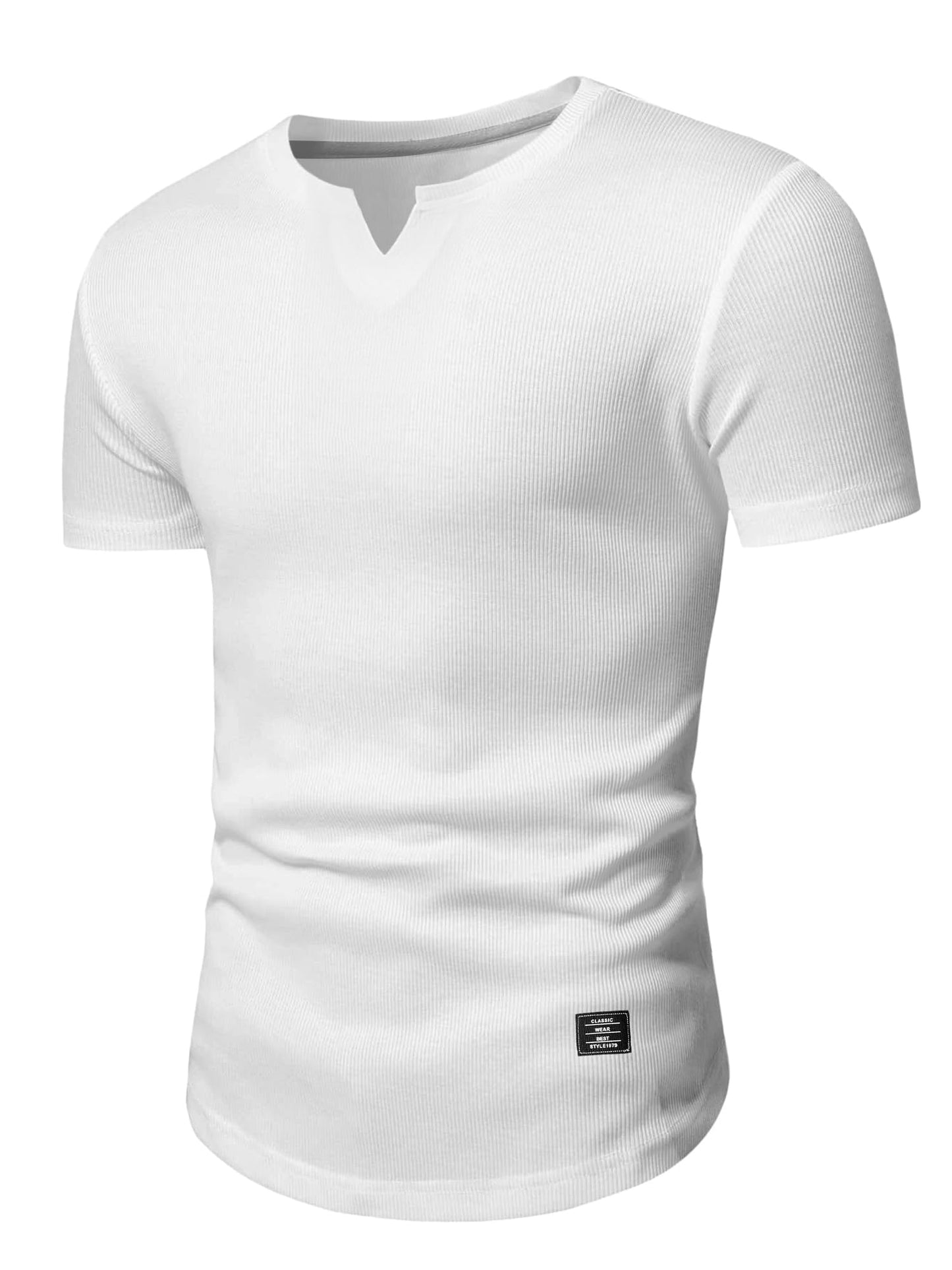 PLEPAN Muscle Shirts for Men Slim Fit Short Sleeve V Neck Henley Shirts Longline Gym Workout Athletic T-Shirts, White, XX-Large