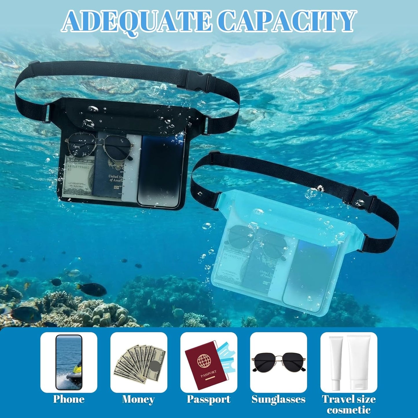 Tallew Waterproof Fanny Pack - 6 Pcs Lightweight Dry Bag with Waist Strap for Beach & Water Activities | Multicolor