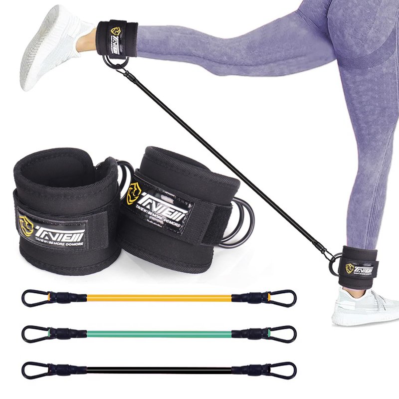 Ankle Straps Resistance Bands with Cuffs, Ankle Bands for Working Out, Ankle Resistance Band for Leg, Booty Workout Equipment for Kickbacks Hip Fitness Training (Black Baisc with 3 Resistance Bands)