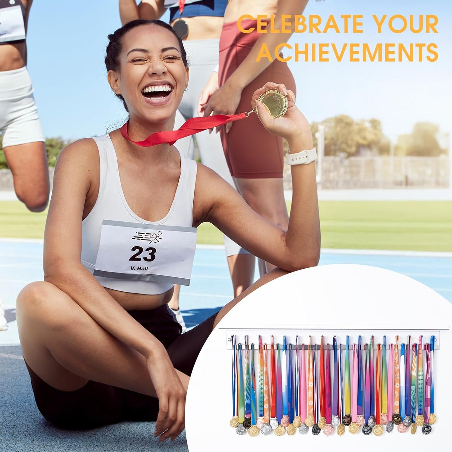 Omhuzsyo Acrylic Medal Hanger Display Rack - Light Up Trophy Shelf for Gymnastics, Running & More | Large 45.2”