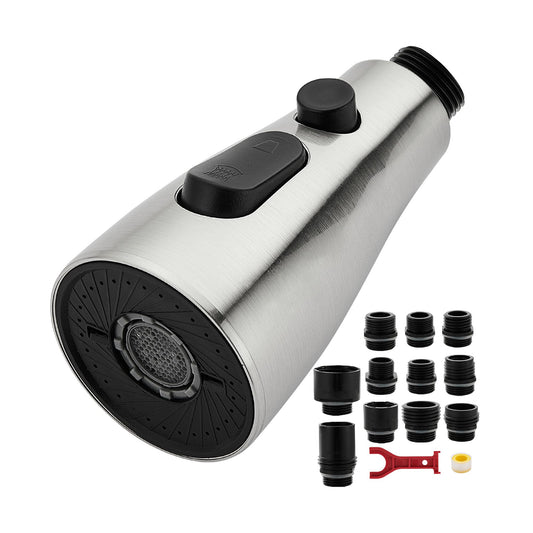 Pull Down Kitchen Faucet Head Replacement,3 Function Kitchen Faucet Head High Pressure Kitchen Sink Sprayer Replacement with 11Adapters Compatible with American Standard, Brushed Nickel