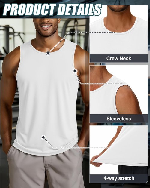 Evervibe 3 Pack Cotton Big and Tall Men's Tank Tops Plus Size Workout Sleeveless Tee Shirts Crew Neck Muscle Shirts L-5XL(Black, White, Light Grey,4X-Large)