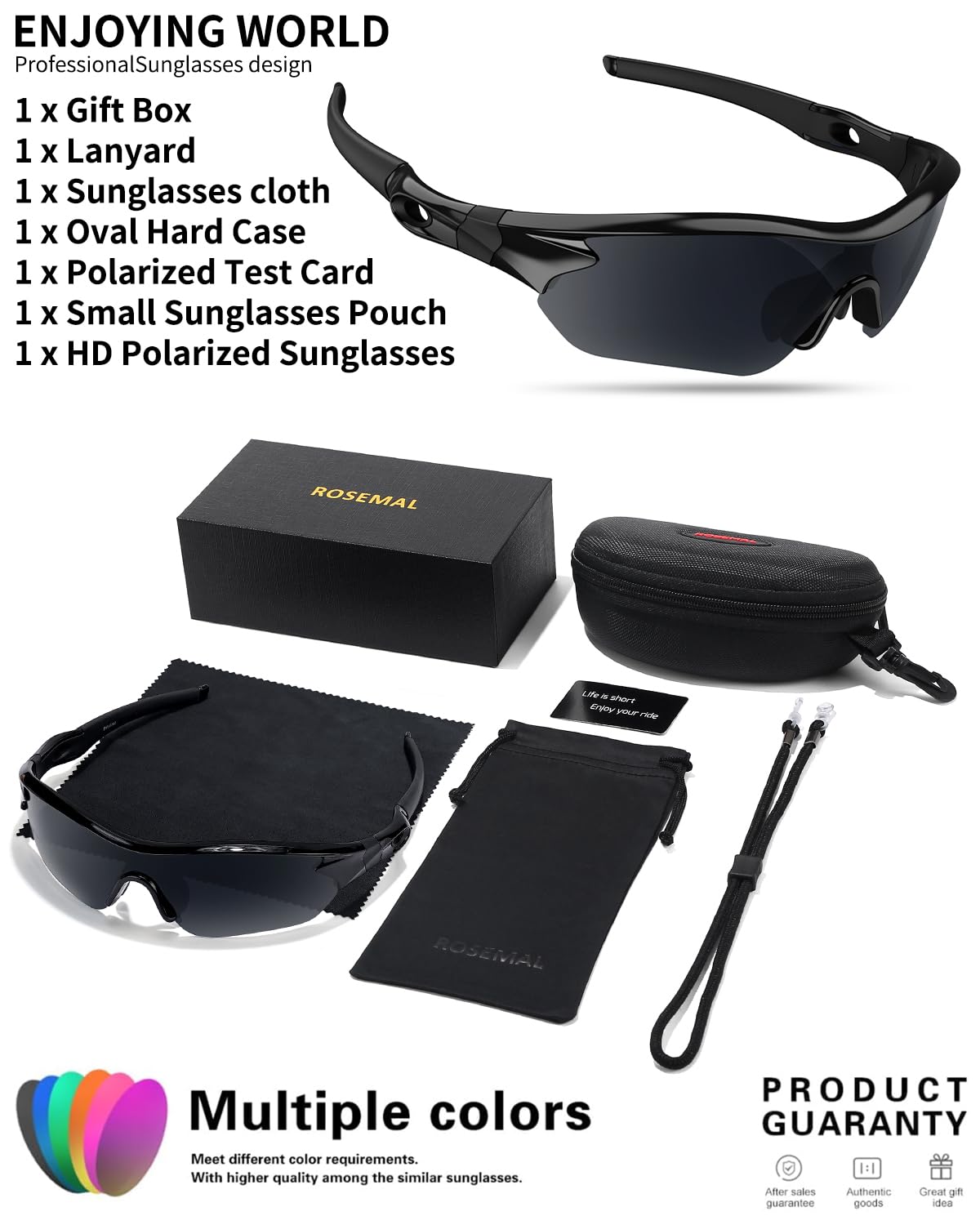 Rosemal Sunglasses Men Polarized Sports UV400 Protection TR90 Frame for Running Cycling Baseball Golf Tennis Hiking Fishing Driving