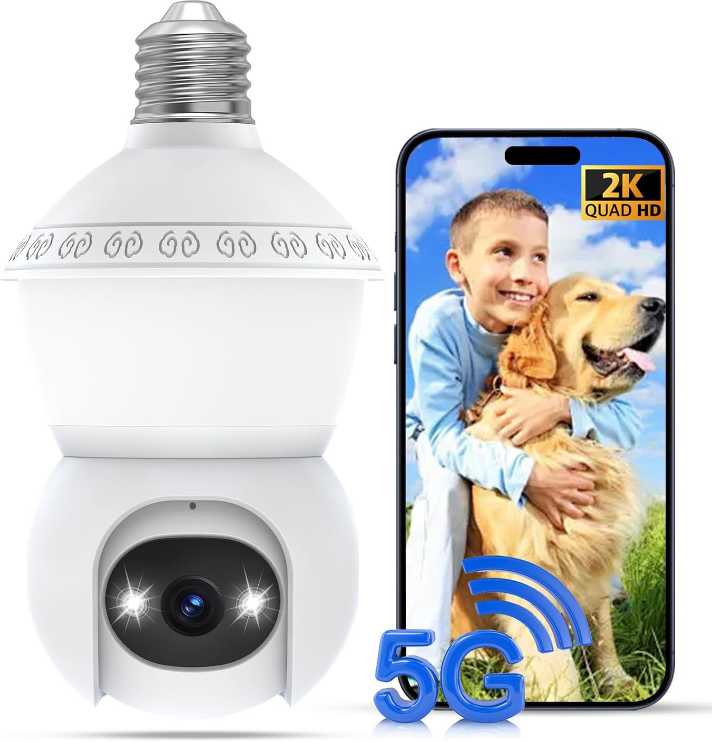 360° PTZ Light Bulb Camera - 3MP WiFi Security Camera with Night Vision & AI Detection