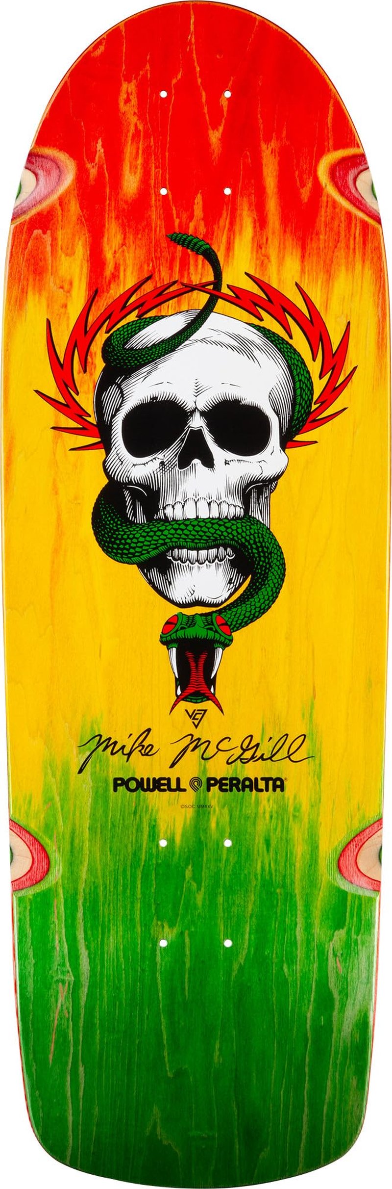 Powell Peralta Mike McGill Skull & Snake Skateboard Deck, Rasta Fade, 10" x 30.125"