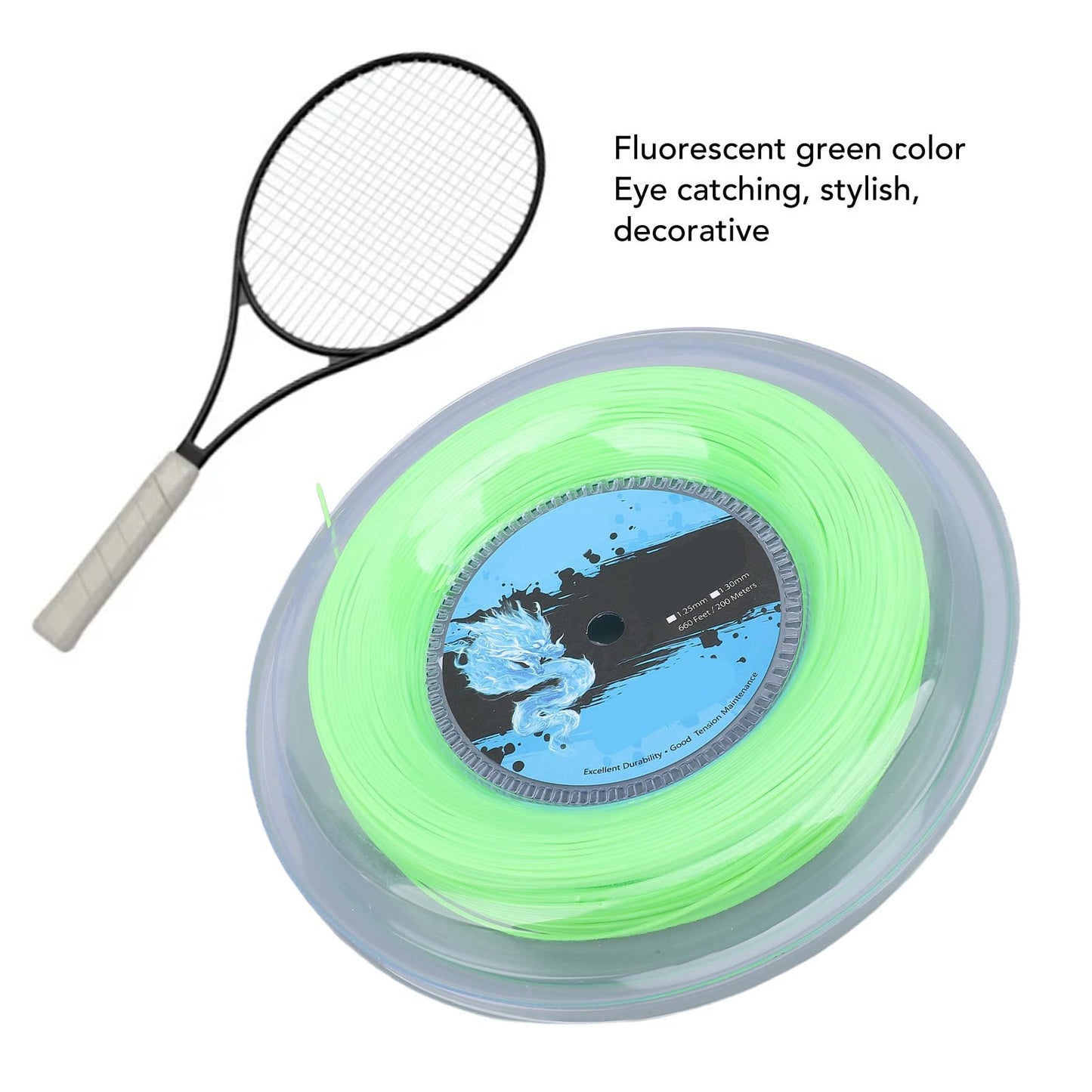 Tennis String Reel - 200m/656.17ft Tennis Strings Premium Polyester, Reel Tennis String for All Training Levels & , Fluorescent Green