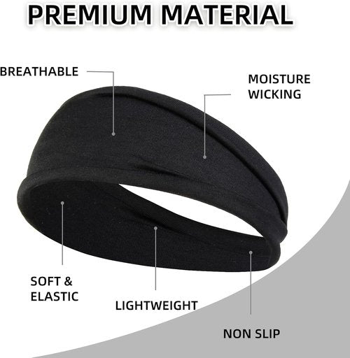 Huachi Women's Black Headbands - Non-Slip Elastic Hair Accessories for Yoga & Gym | Pack of 4 Styles