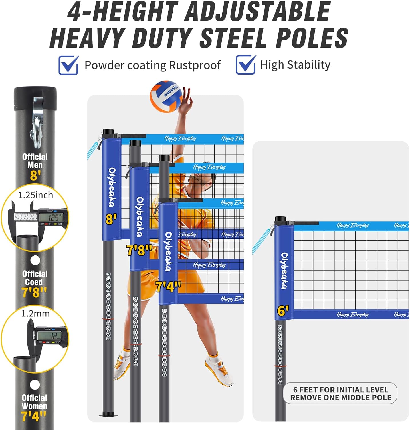 Skiennix Portable Outdoor Volleyball Net Set - Heavy Duty Poles, Durable Net & PU Volleyball | 32ft Blue