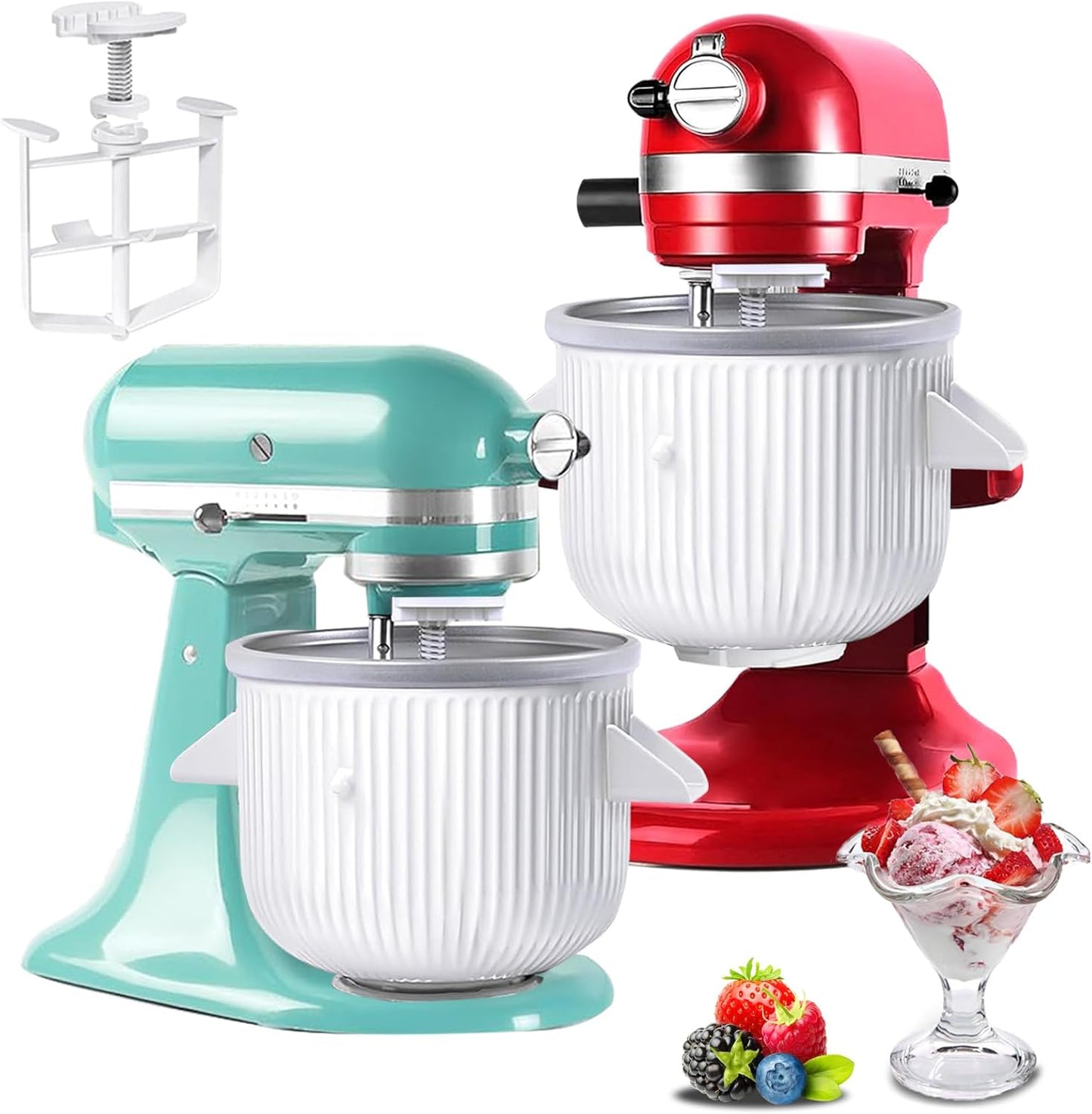 Ice Cream Maker Attachment for KitchenAid Mixer - 2 Quart Bowl for Yogurt, Sorbet & Gelato