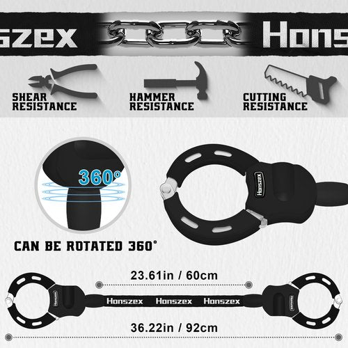 Honszex Electric Scooter Locks Anti Theft, E Scooter Phone Holder & Scooter Chain Lock with Key, Heavy-Duty Anti-Theft Lock with Waterproof Storage Bag, Accessories for Electric Scooters and Bicycles