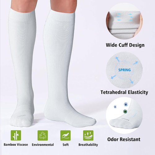 LEVSOX Bamboo Compression Socks - 20-30 mmHg Knee High Support for Pregnant Women | Cute Travel Design