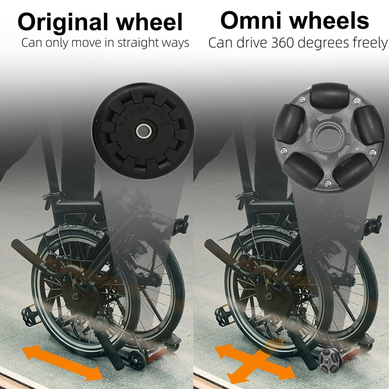 DJCRAWLER 58mm Omni Rack Easy Wheels (S1 level) for Brompton Folding Bike & Electric Bicycle, 10KG Load Omni-direction Roller Replacement Accessories with Bearing [M6*45MM/60MM Screws] (gray)