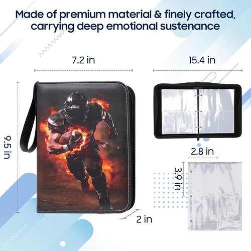 Football Card Binder - 4 Pocket Trading Card Album with 400 Pockets & 50 Removable Sleeves | Portable Collectible Holder for Kids
