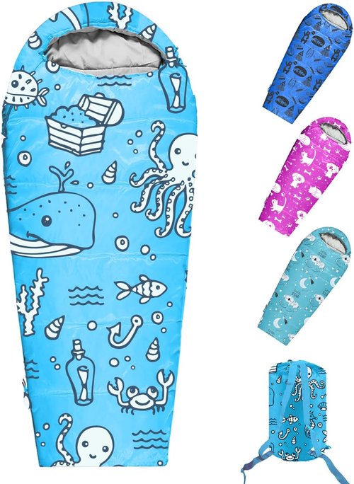 KidzAdventure Kids Sleeping Bag - Mummy Style, Lightweight, 4 Seasons | Includes Pillow Sleeve, Ideal for Camping & Sleepovers