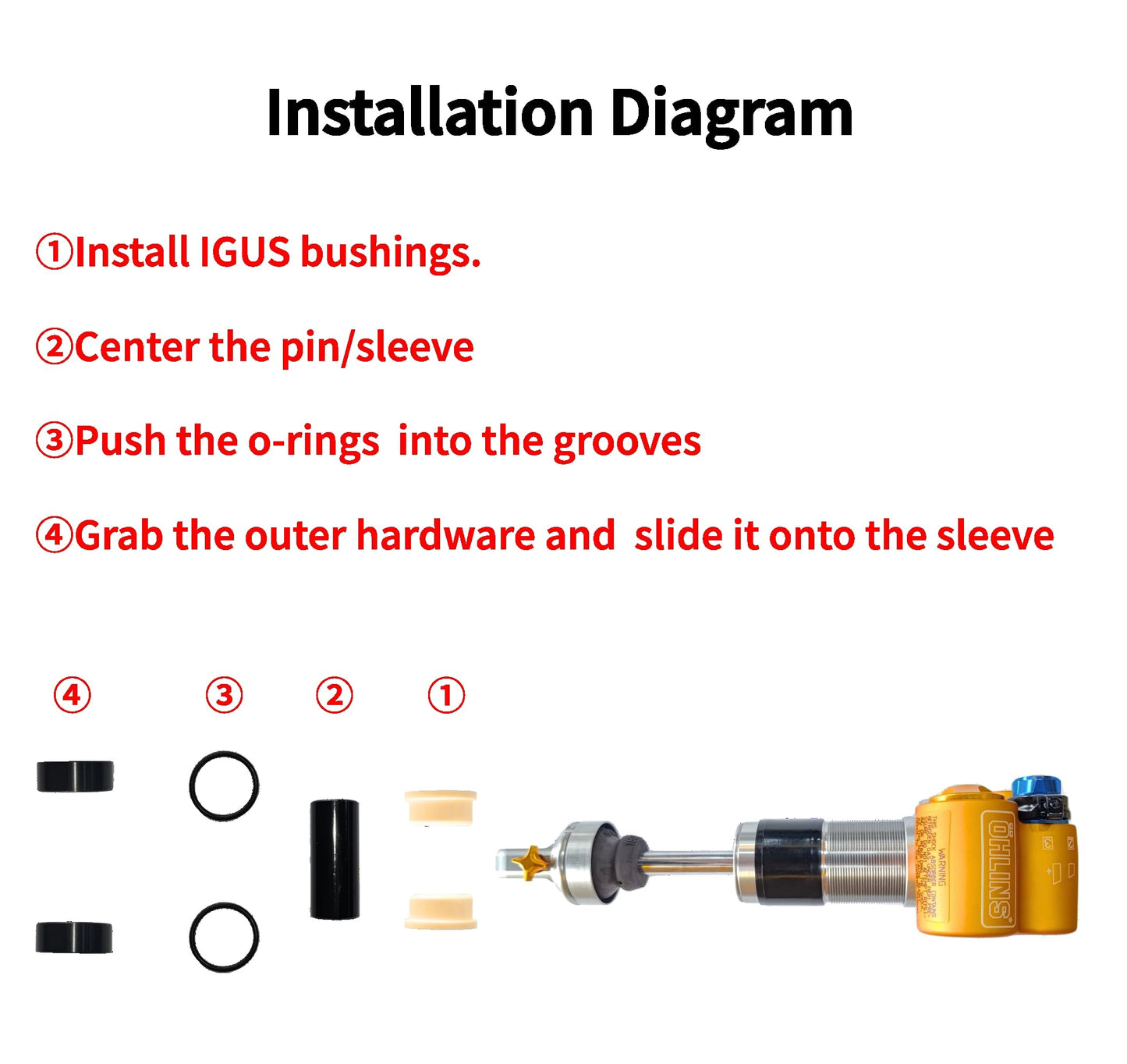 VOLARE Rear Shock Mounting Hardware with IGUS DU Bushing-Compatible with Fox, RockShox, Ohlins, Marzocchi, DVO, X-Fusion, DNM, DSM and More, M6 Edition(M8x32mm)