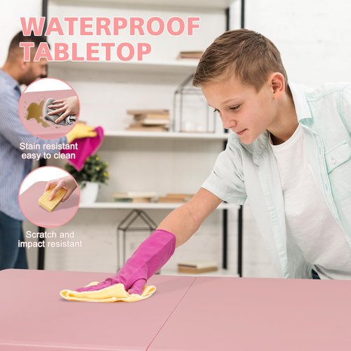SculPong 4 FT Folding Table with Carry Handle, Portable Fold-in-Half Plastic Table, Rectangle Foldable Table for Indoor/Outdoor Pink
