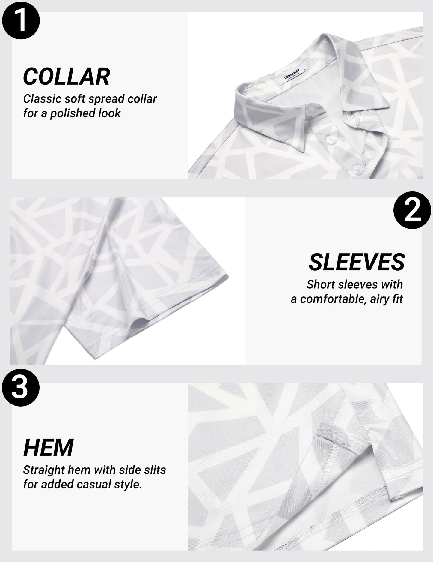 COOFANDY Men's Golf Polo Shirts Short Sleeve Quick Dry Performance Moisture Wicking Golf Shirts Casual Print Collared Shirt