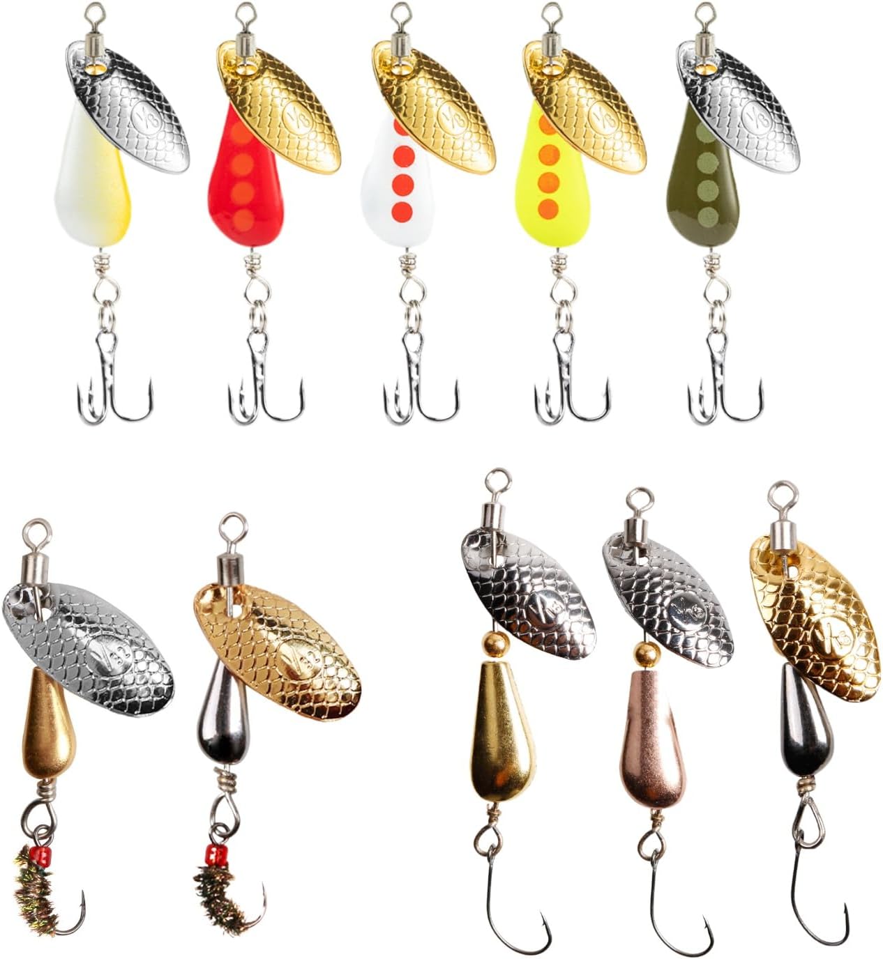 SHIAWASENA Fishing Spinners - 10pcs Inline Spinner Baits Kit with High-Reflective Flash for Trout, Salmon & Bass